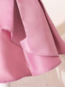 SHEIN Robe De Fille Satinée À Manches Courtes Et Bouffantes Avec Un Col Rond Pour La Saison Des Mariages - Vieux Rose - Voir 4