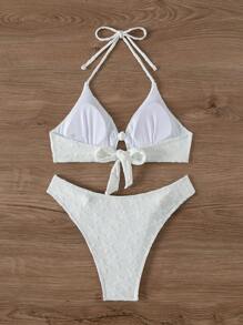 Swim Chiccia Women's Twist Knot Halter Strap Bikini Set Carnival - White - View 8