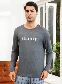 男士字母印花家居服上衣 - 深灰色 - 查看 4