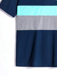 SHEIN 青少年男孩舒適休閒短袖polo衫,印花及色塊設計 - 彩色 - 查看 5