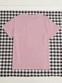 Calvaya Plus Size Women'S Heart Graffiti & Floral Print Round Neck Short Sleeve T-Shirt - Pink - View 2