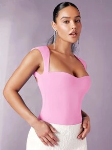 Silquee Slim Fit Bodysuit With Hollow Out Back Design - Baby Pink - View 4