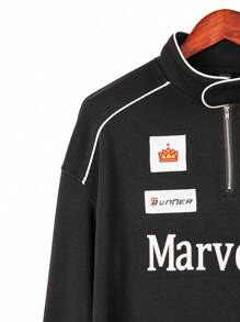 Aesthetic Post--Loose Fit Men's Letter Printed Sweatshirt With Contrast Piping And Drop Shoulder - Black - View 4