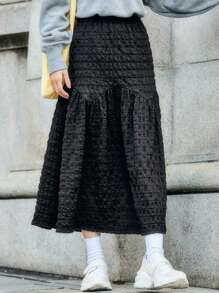 FRIFUL 女款純色紋理半身裙 - 黑色 - 查看 4