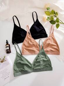 Plus Size Women's Solid Color Underwear Bra Set, 3pcs - Multicolor - View 3
