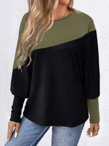 SHEIN LUNE Plus Size Round Neck Long Sleeve T-Shirt - Multicolor - View 3