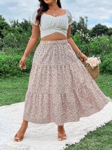 SHEIN SunnyBelle 大尺碼女性花卉印花不對稱裙擺 - 彩色 - 查看 3