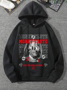 Manfinity EMRG Men'S Dollar And Letter Print Hooded Sweatshirt - Black - View 6