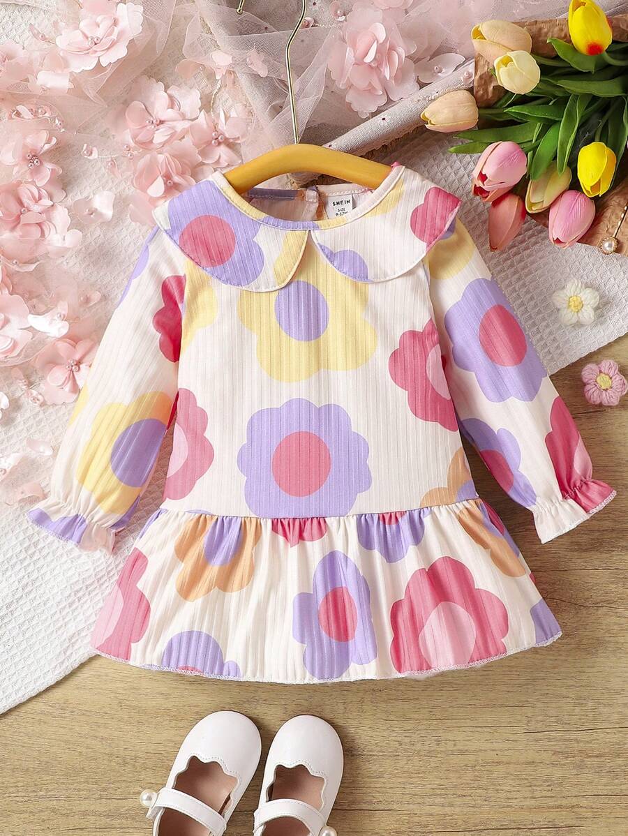 Vestido estampado floral para bebé niña de primavera/verano en diseño popular - Multicolor - Ver 1