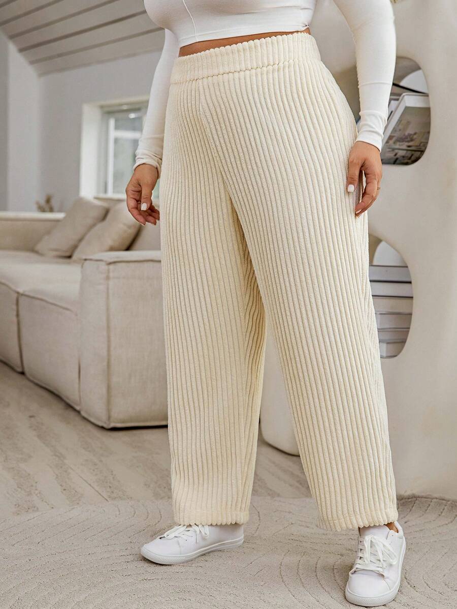 Calvaya Kích thước lớn Màu thuần Eo cao Quần - Màu be - Xem 1