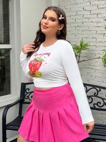 SHEIN EZwear White Knitted Plus Size Women'S Printed T-Shirt