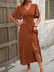 EMERY ROSE Women's Off-The-Shoulder Short Sleeve Split Hem Dress - Burnt Orange - View 3