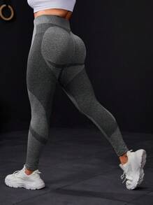 Yoga Basic 大尺碼無縫運動打底褲 - 灰色 - 查看 1