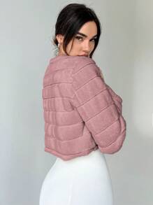Aloruh Date Night Open Front Crop Fuzzy Jacket - Dusty Pink - View 2