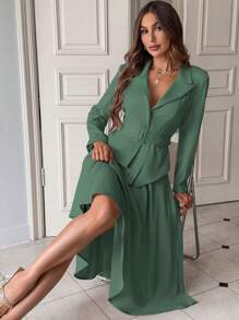 SHEIN Privé Của phụ nữ Bọc Bộ đồ Áo khoác Và Bộ váy - màu xanh lá - Xem 2
