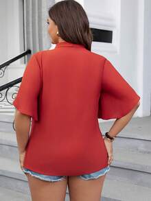 Calvaya 大尺碼純色內縮袖襯衫 - 橘色 - 查看 2