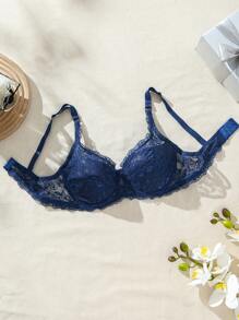 Lace Bra With Underwire Lingerie - Royal Blue - View 7