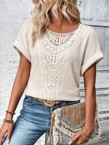 EMERY ROSE Ladies' Lace Spliced Batwing Sleeve T-Shirt