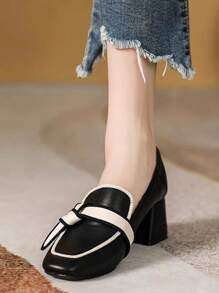 HanDuEke Women's High Heel Loafers 2023 Autumn Winter New Arrival, Vintage Color Block Embroidered Soft Leather Pumps, British Style Slip-on Shoes, Plus Size