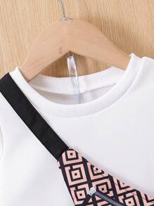 Baby Boys' Round Neck Long Sleeve Sweatshirt And Geometric Printed Pants With Bag Set - Brown - View 4