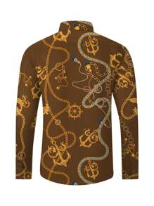 Camisa Con Estampado De Cadenas Para Hombre - Café integral - Ver 2