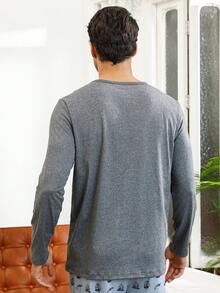 男士字母印花家居服上衣 - 深灰色 - 查看 2