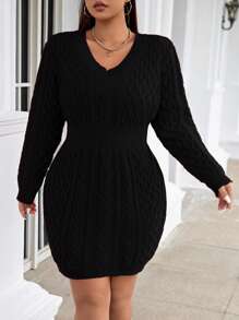 Calvaya Plus Size Women's V-Neck Long Sleeve Sweater Dress Fall Winter Cloth For Women Autumn - Black - View 3