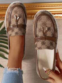Women's Embroidered Flat Shoes With Bell Decor, Casual Breathable Slip-On Loafers With Soft Outsole, Gold