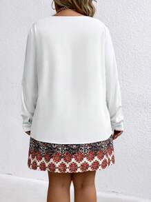 SHEIN Clasi 大尺碼女士圓領長袖衫與花卉印花裙兩件式 - 彩色 - 查看 3