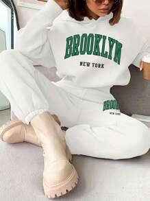 INAWLY Của phụ nữ Lá thư In Hoodie Và Quần thể thao Bộ Đối với Giải trí Mặc - trắng - Xem 5