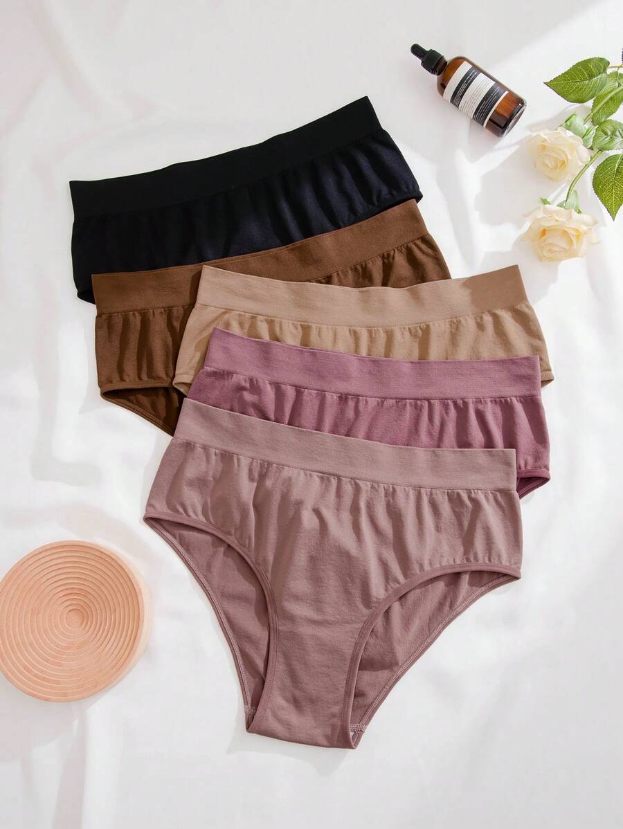 5pcs/Pack Plus Size Solid Color Triangle Panties - Multicolor - View 1