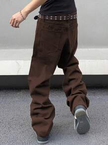 Manfinity EMRG Men's Butterfly Print Ripped Jeans - Coffee Brown - View 2