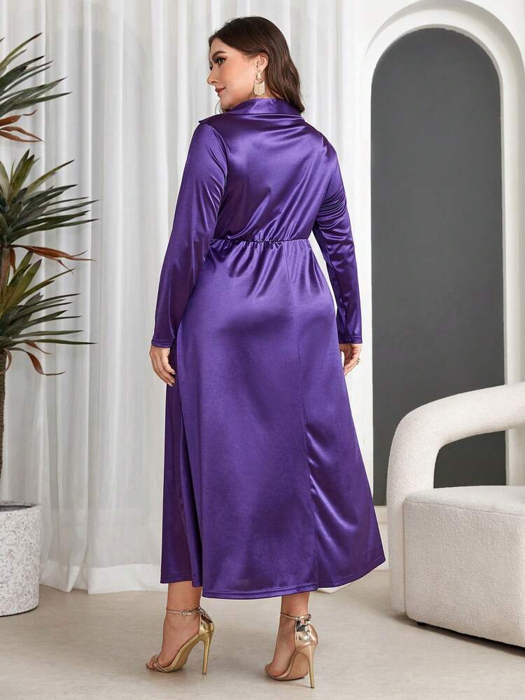 Plus Size Women'S Lapel Collar Long Sleeve Dress Long Evening Dresses Fall Cloth For Women