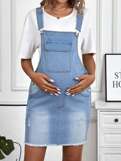 SHEIN Maternity Raw Edge Short Overalls Dress
