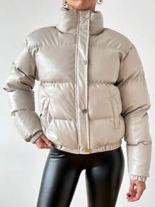 EURMUSE Women'S Stand Collar Coat - Grey - View 5