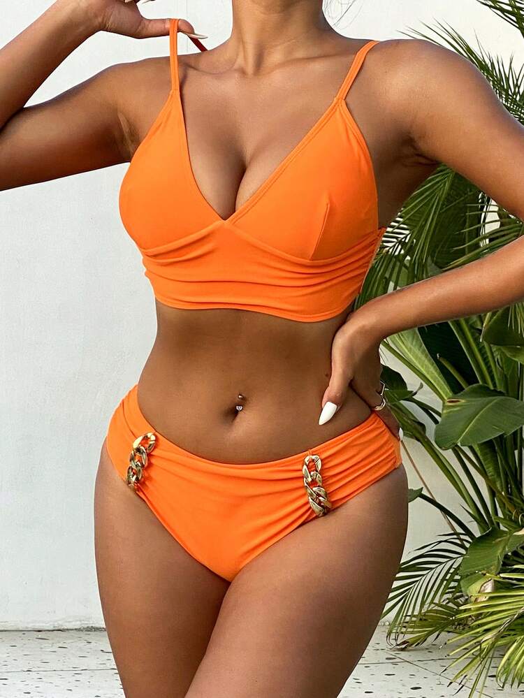 Summer Women'S Ruffled Chain Decorated Bikini Set