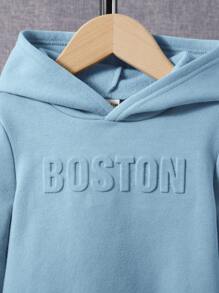 SHEIN 嬰兒男孩的3d花卉壓花連帽衛衣和長褲套裝 - 淺藍色 - 查看 6