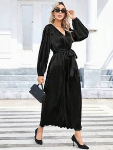 SHEIN Privé Women'S Wrap Tie Dress - Black - View 4