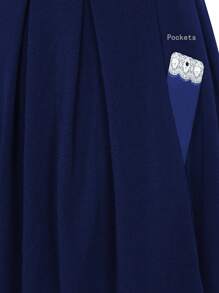 Women's V Neck Cocktail Party Vintage Retro Swing Dress With Pockets - 藏蓝色 - 查看 4