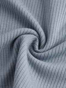 Teen Girls' Rib Knitted Solid Color Sweetheart Collar Long Sleeve Elegant T-Shirt - Baby Blue - View 3