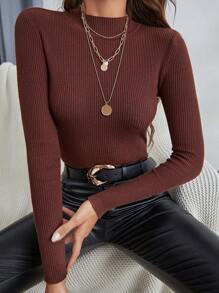 INAWLY Slim Fit Stand Collar Long Sleeve Sweater,Long Sleeve Tops Knit Pullover Fall Winter Sweater - Brown - View 3