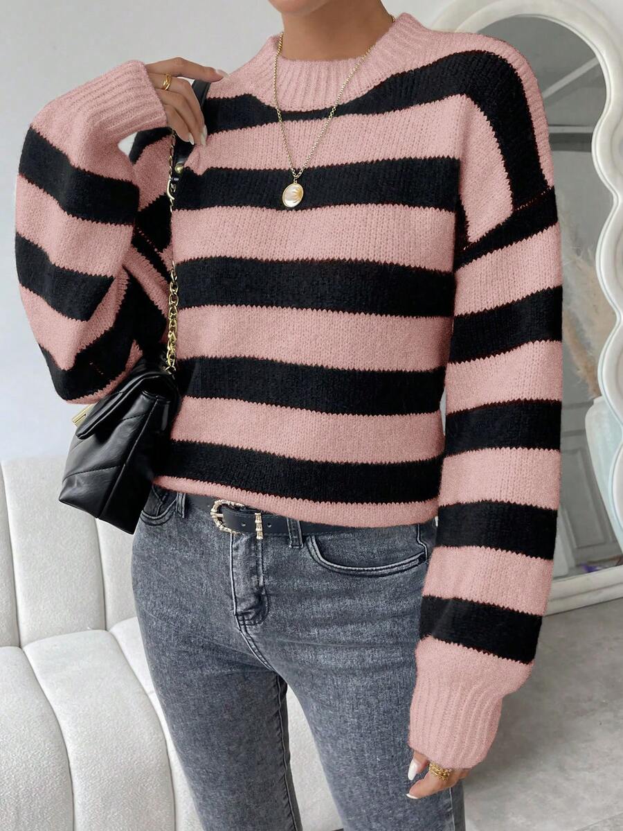 Chiquease Women'S Striped Drop Shoulder Long Sleeve Sweater - Multicolor - View 1