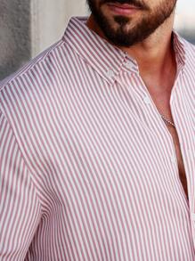 Manfinity Homme Camisa De Manga Corta A Rayas Para Hombre - Rosa - Ver 5