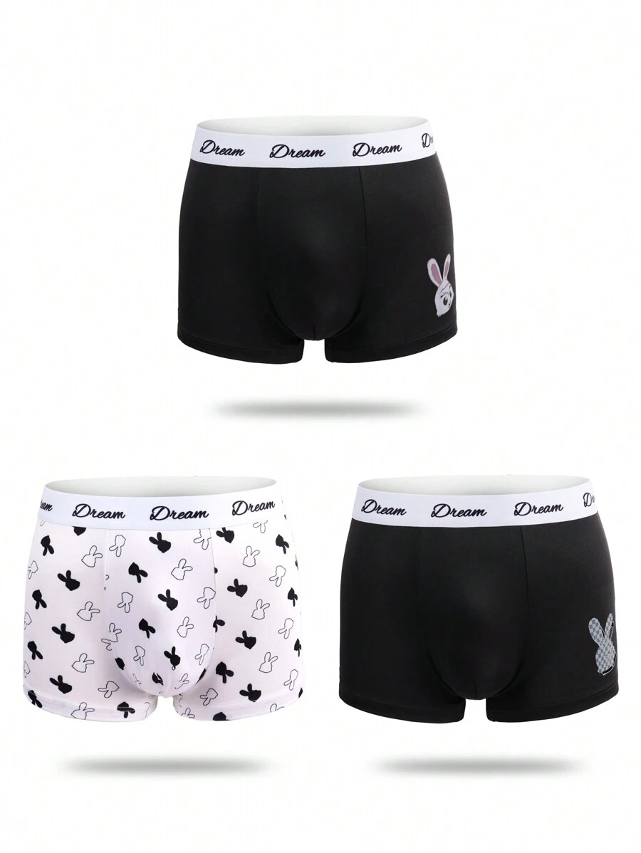 3pcs Men's Cartoon Rabbit Printed Boxer Shorts Set - Multicolor - View 1
