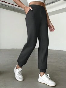 Cottnline Women's Elastic Waist Fleece Sweatpants