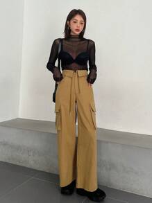 DAZY Women'S Solid Color Cargo Trousers,Fall Clothes - Yellow - View 6