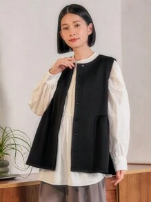 FRIFUL Veste sans manches à volants pour femmes, sans chemise - Noir - Voir 5