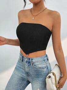 SHEIN PETITE Textured Áo không dây - màu đen - Xem 1