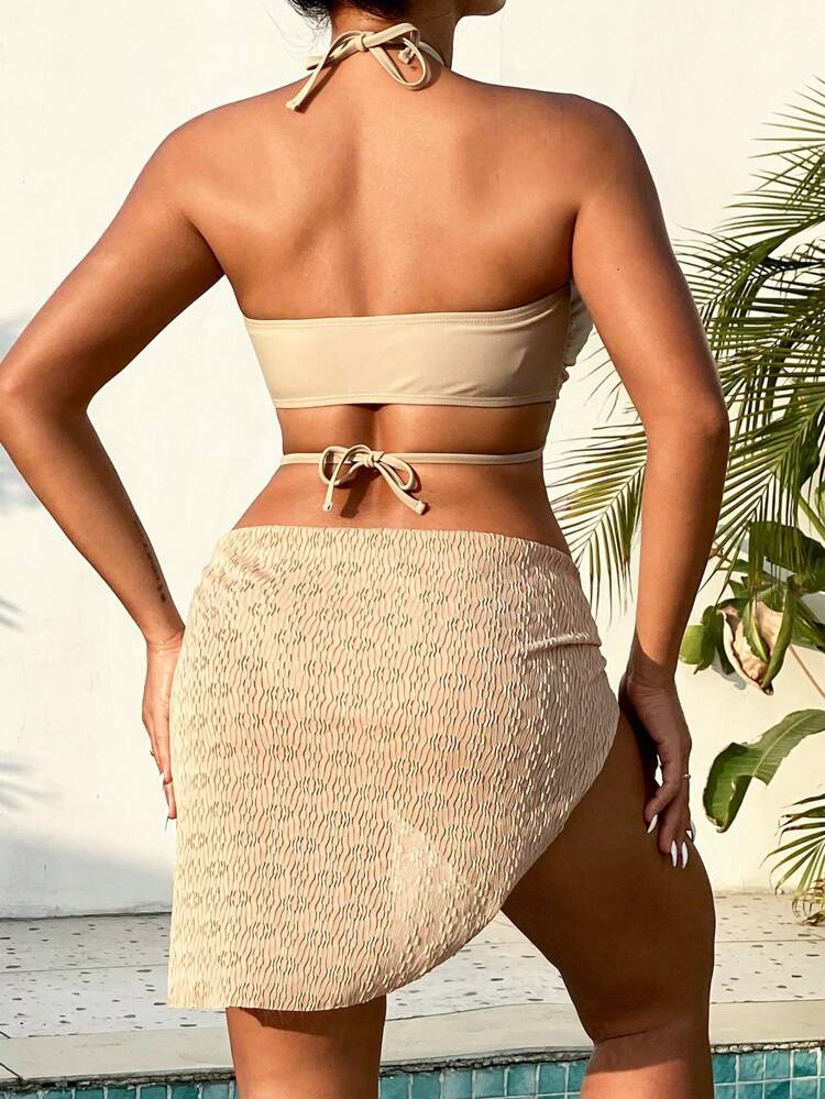 Women'S Swimwear With Circular Halter Neck Chain Set Summer