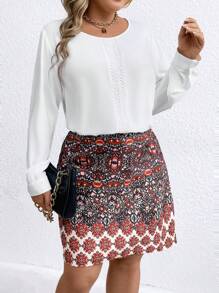 SHEIN Clasi 大尺碼女士圓領長袖衫與花卉印花裙兩件式 - 彩色 - 查看 4